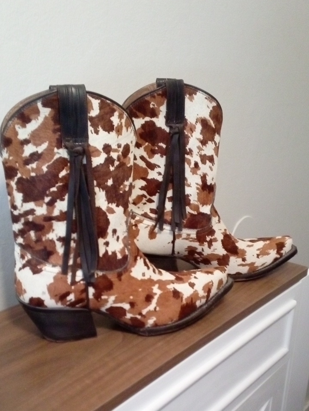 Tony Lama Brown and White Cowhide Western Ankle Boots